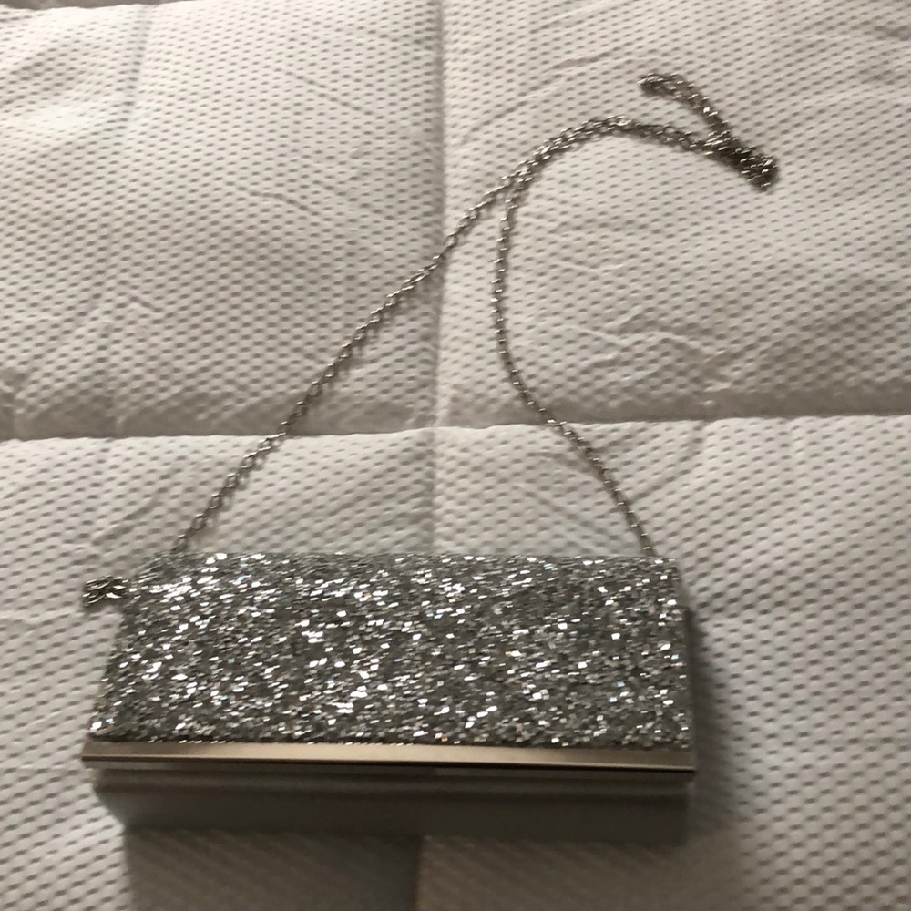 Silver beaded clutch hand purse NWOT